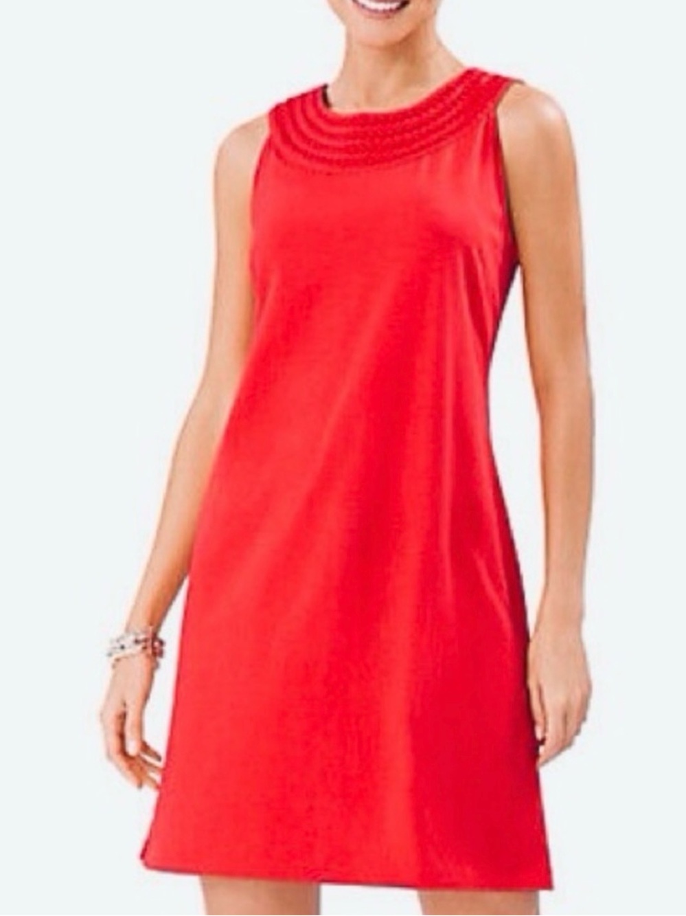 Tommy Bahama Women's Orange Red Sleeveless‎ Embroidered Neckline Shift Dress